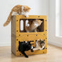 Cat Scratcher Bed Wooden Detachable Corrugated Board, Cat Hole Hanging Ball Toy, Large Space Cardboard Cat Bed Apartment