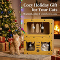 Cat Scratcher Bed Wooden Detachable Corrugated Board, Cat Hole Hanging Ball Toy, Large Space Cardboard Cat Bed Apartment
