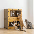 Cat Scratcher Bed Wooden Detachable Corrugated Board, Cat Hole Hanging Ball Toy, Large Space Cardboard Cat Bed Apartment