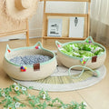 Durable 2-in-1 Cat Scratcher & Bed + Colorful Balls. Space-saving, natural style for cats & small dogs.