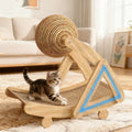 2-in-1 Wooden Cat Scratching Post And Ball Set Durable Solid Wood Sisal Scratch Board Interactive Paw Toy for Cats And Kittens