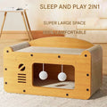 Cat Scratcher Bed Wooden Detachable Corrugated Board, Cat Hole Hanging Ball Toy, Large Space Cardboard Cat Bed Apartment