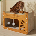 Cat Scratcher Bed Wooden Detachable Corrugated Board, Cat Hole Hanging Ball Toy, Large Space Cardboard Cat Bed Apartment