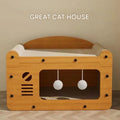 Cat Scratcher Bed Wooden Detachable Corrugated Board, Cat Hole Hanging Ball Toy, Large Space Cardboard Cat Bed Apartment