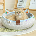 Durable 2-in-1 Cat Scratcher & Bed + Colorful Balls. Space-saving, natural style for cats & small dogs.