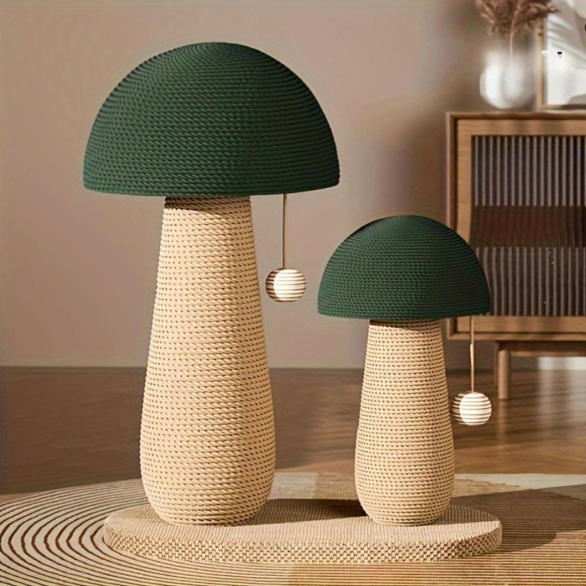 Mushroom Shape Cat Scratching Post with Hanging Ball, Sisal Rope Cat Scratcher Toy for Indoor Cats, Fun Play Center To Save