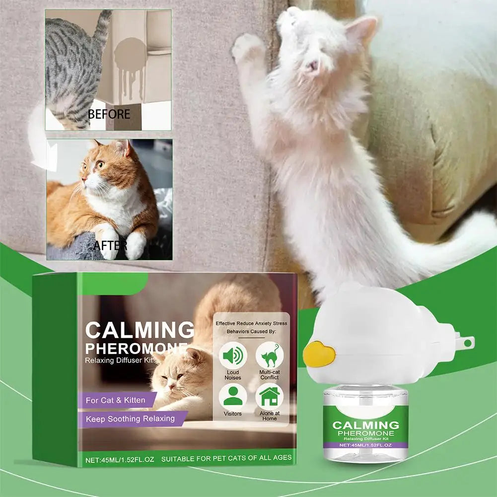 Cat Calming Pheromone Diffuser Kit with Refill Relaxing Anti-Anxiety Stress Relief Soothing Comforting Mood for Pets