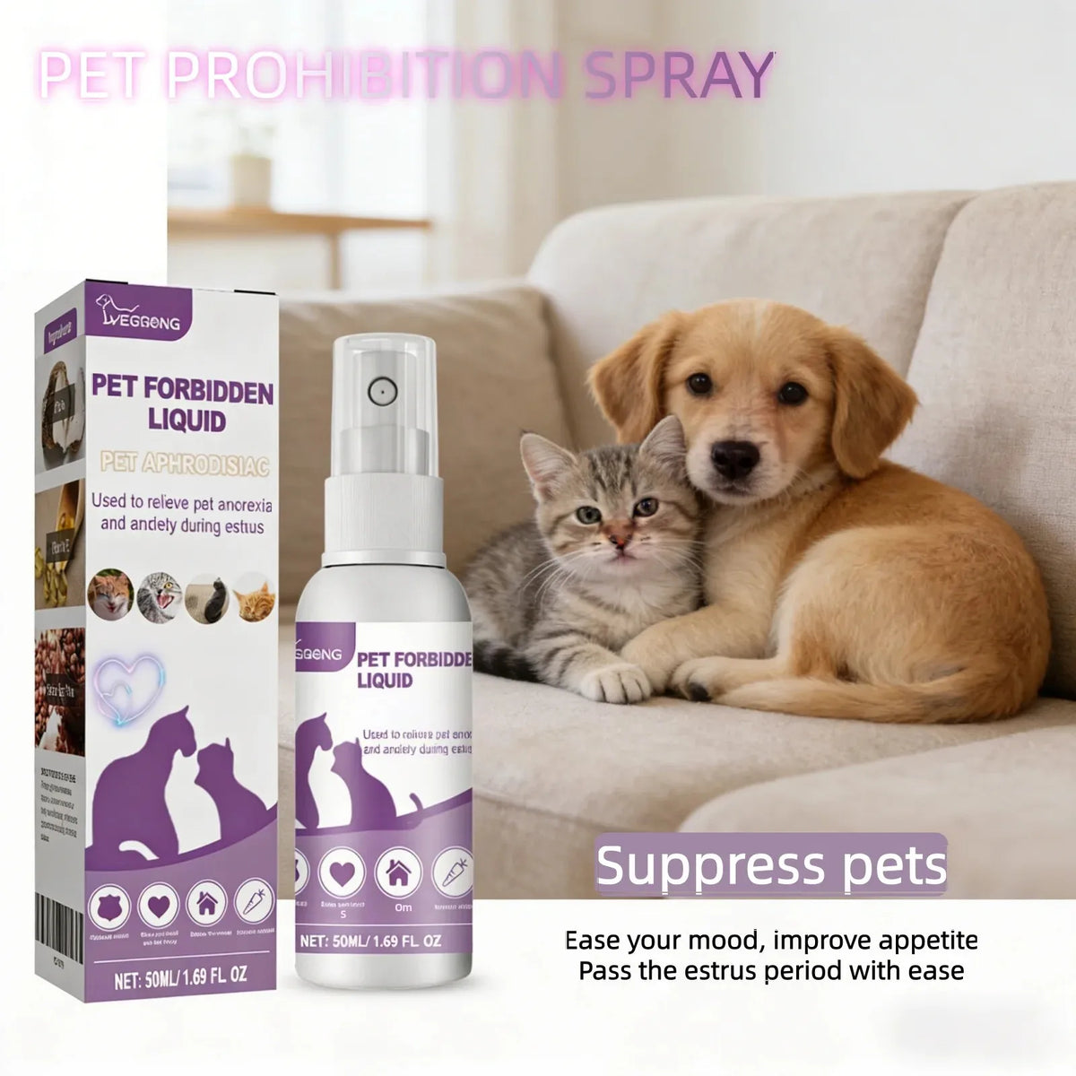 Pet Calming Spray Pheromone Diffuser for Cats Dogs Reduce Anxiety Stress Howling Estrus Agitation Mood Relaxation Health Care