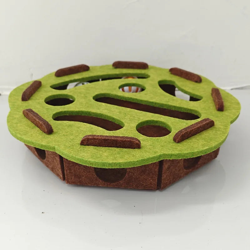 Pet Cat Puzzle Maze Holes Toys Felt Box With Bell Ball Kitten Playing Toys Interactive Funny Combination Set Cat Supplies