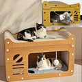 Cat Scratcher Bed Wooden Detachable Corrugated Board, Cat Hole Hanging Ball Toy, Large Space Cardboard Cat Bed Apartment