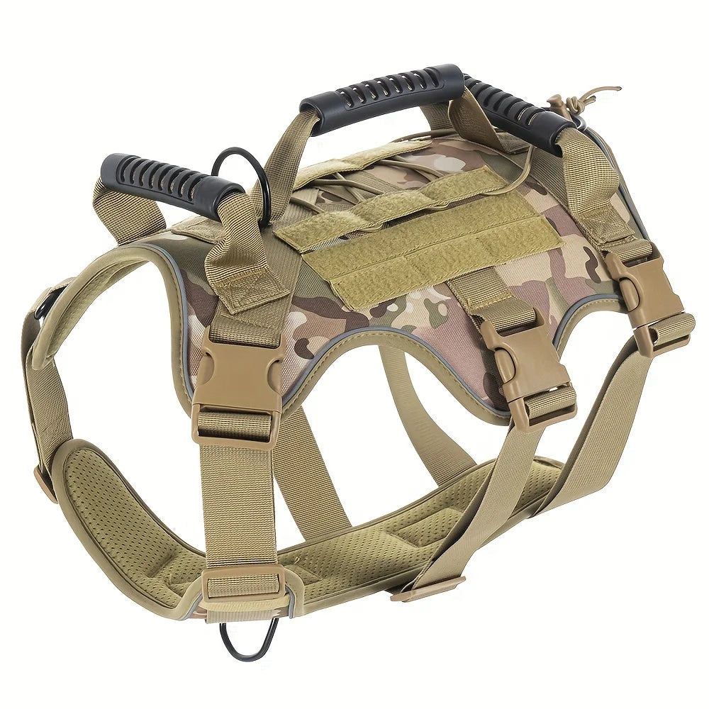 Dog Tactical Harness No Pull,Pet Dog Harness with 4 Dog Patches, Reflective Pet Harness Vest with Durable Soft Padded Handle