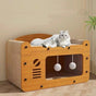Cat Scratcher Bed Wooden Detachable Corrugated Board, Cat Hole Hanging Ball Toy, Large Space Cardboard Cat Bed Apartment