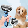 Double Sided Pet Deshedding Brush Stainless Steel Dog Comb Grooming Tool for Shedding And Dematting - Effective Pet Care